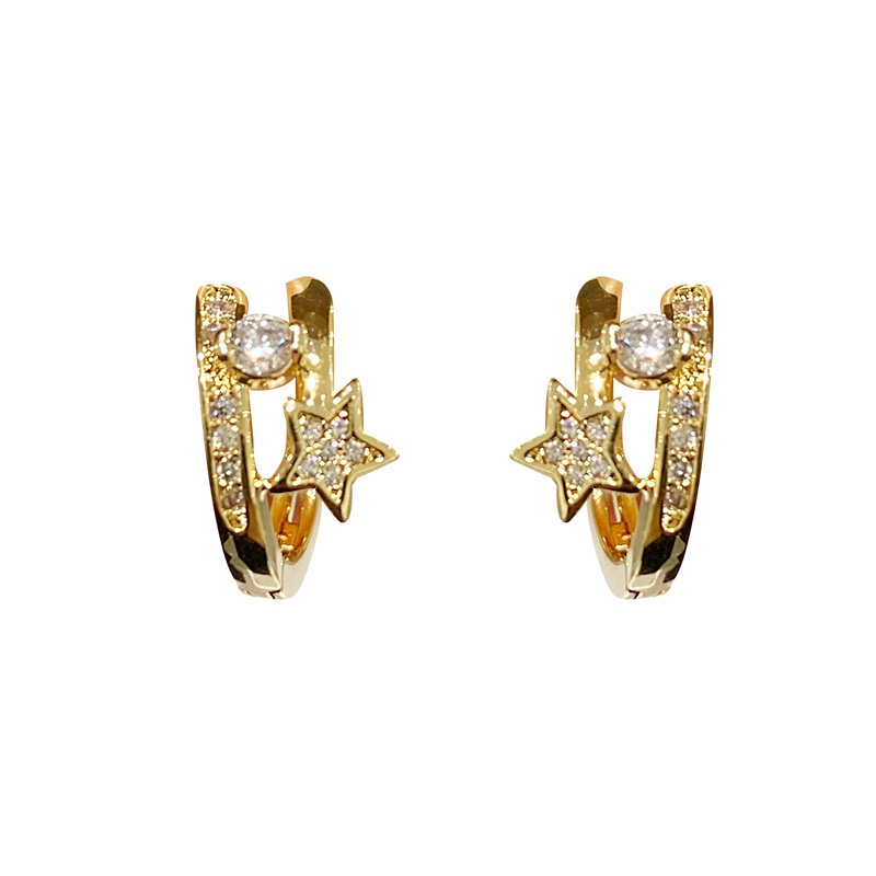 Bông Tai Hai Hàng Chữ C Đính Ngôi Sao Năm Cánh Thời Trang Hàn Quốc Cho Nữ