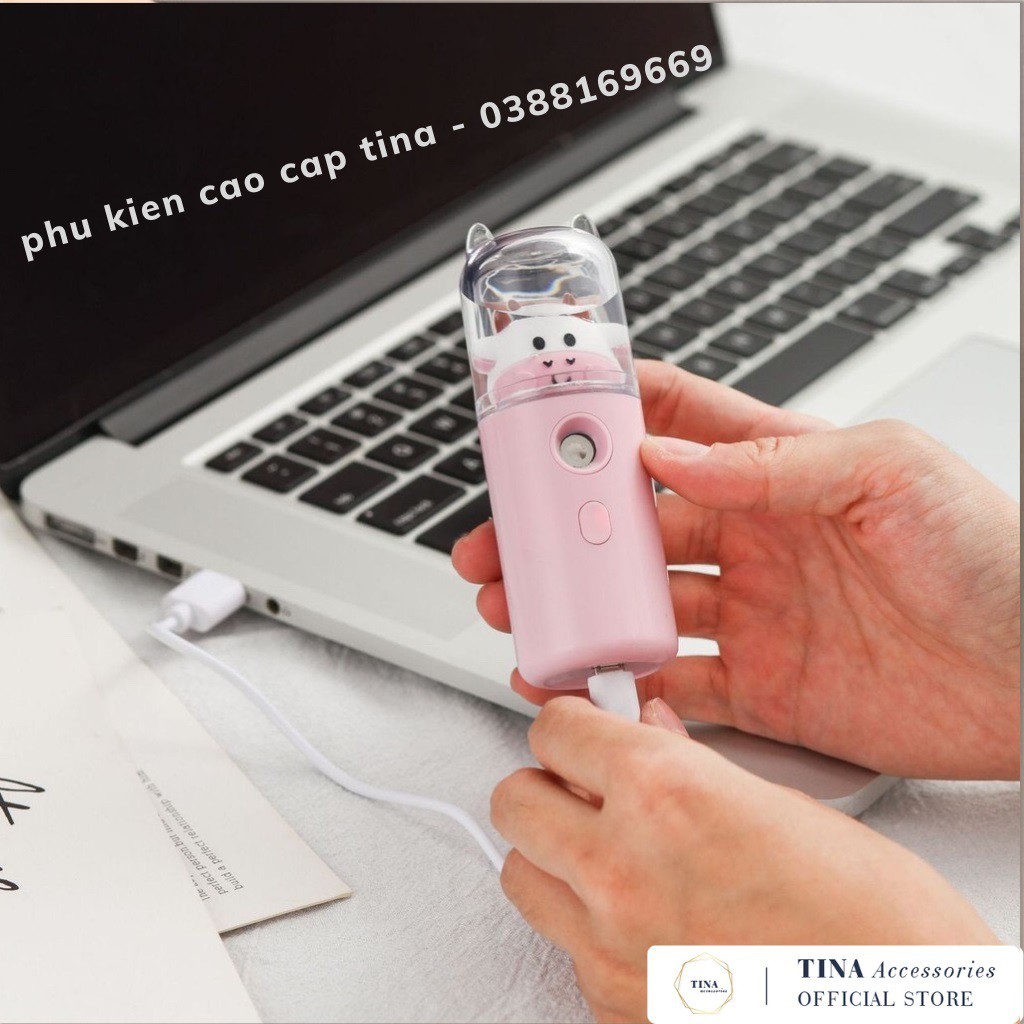 Máy Phun Sương Xông Mặt NaNo Mini TINA Cầm Tay Hình Bò Sữa Dễ Thương Giá Rẻ Hỗ Trợ Dưỡng Da Xịt Khoáng Cấp Ẩm Sạc USB