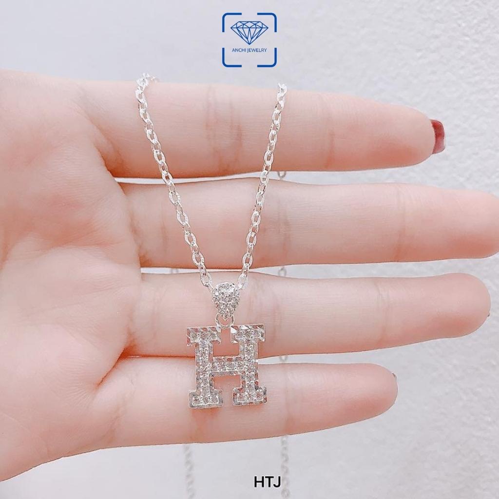 Dây chuyền mặt chữ cái to, chuẩn bạc ta đính đá, Anchi jewelry