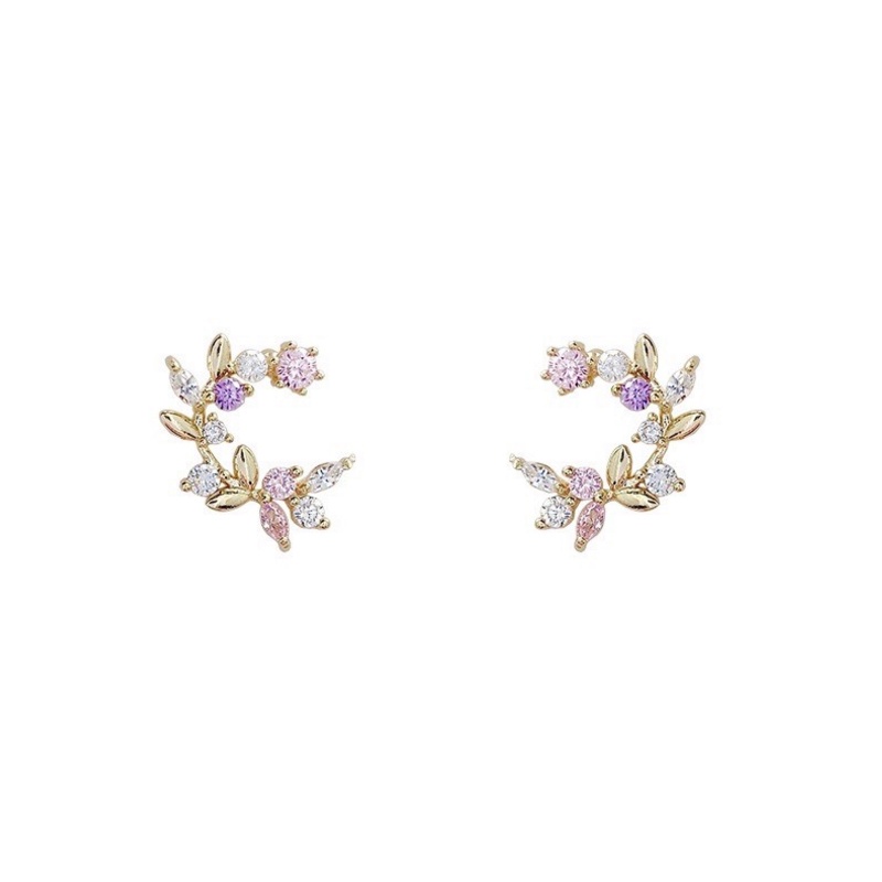 Bông Tai Mạ Bạc 925 Hình Vòng Hoa Và Bướm Đính Đá Zircon Thời Trang / Khuyên tai