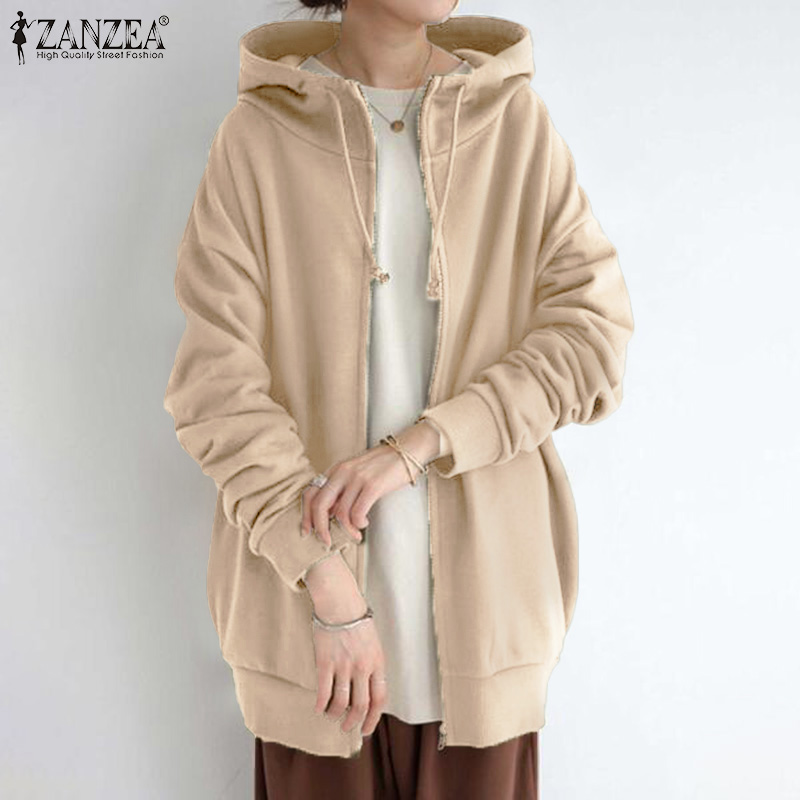 ZANZEA Áo Nỉ Nữ Dài Tay Có Nón Thời Trang Hàn