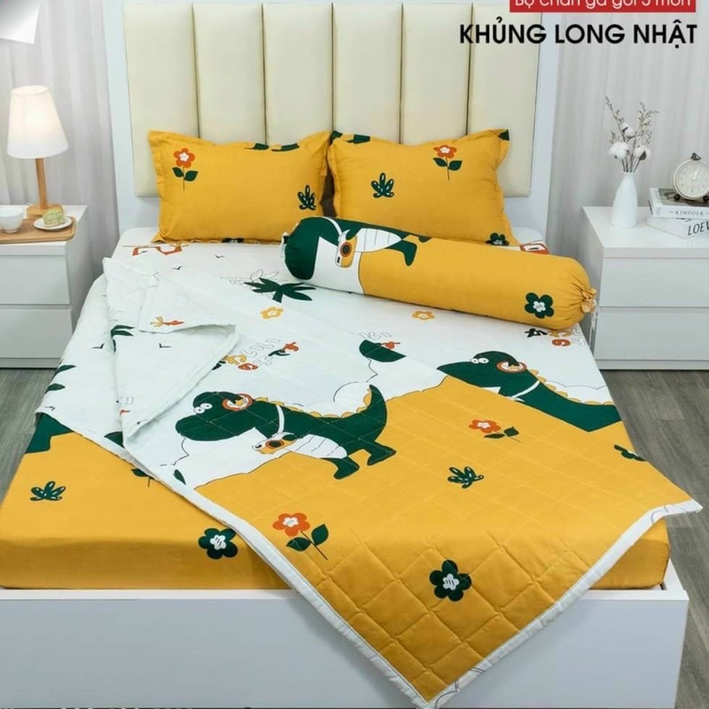 Bộ 5 món chăn hè Cotton Poly gồm 1 ga ,2 vỏ gối đầu , 1 vỏ gối ,1 chăn hè Trần bông