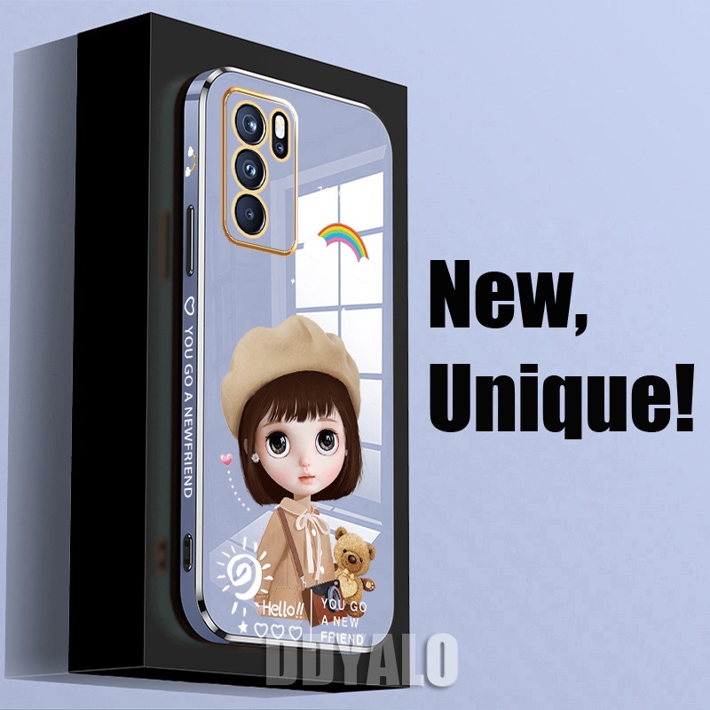 Ốp Điện Thoại Viền Vuông Họa Tiết Hoạt Hình Cô Gái Dễ Thương Cho OPPO A54 A15 A15s Realme 8 5G C15 C12 Narzo 20 30a