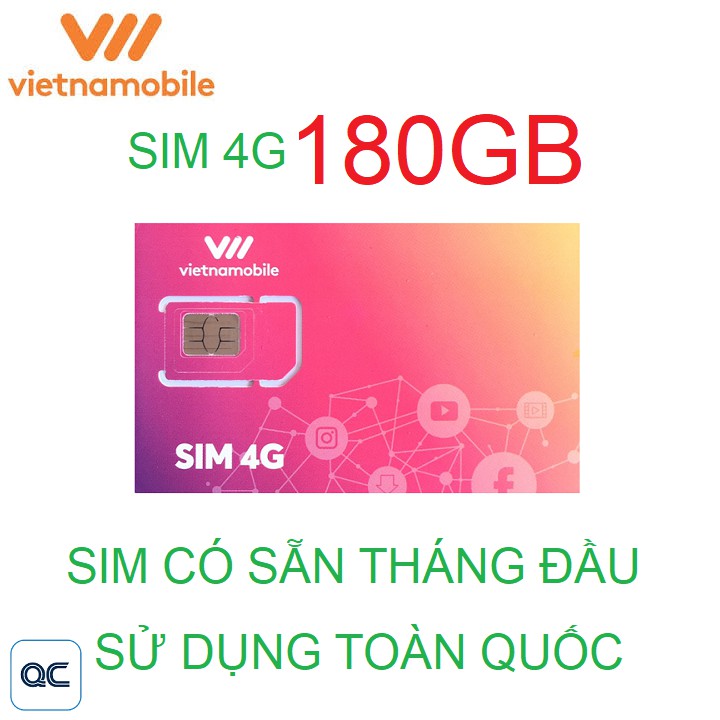 Sim 4G vietnamobile 180GB có sẵn tháng đầu
