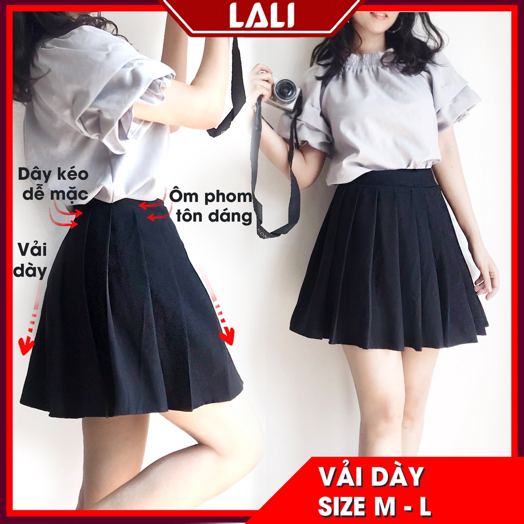 Chân váy xếp ly xòe lưng cao vải tuyết mưa tôn dáng LALI