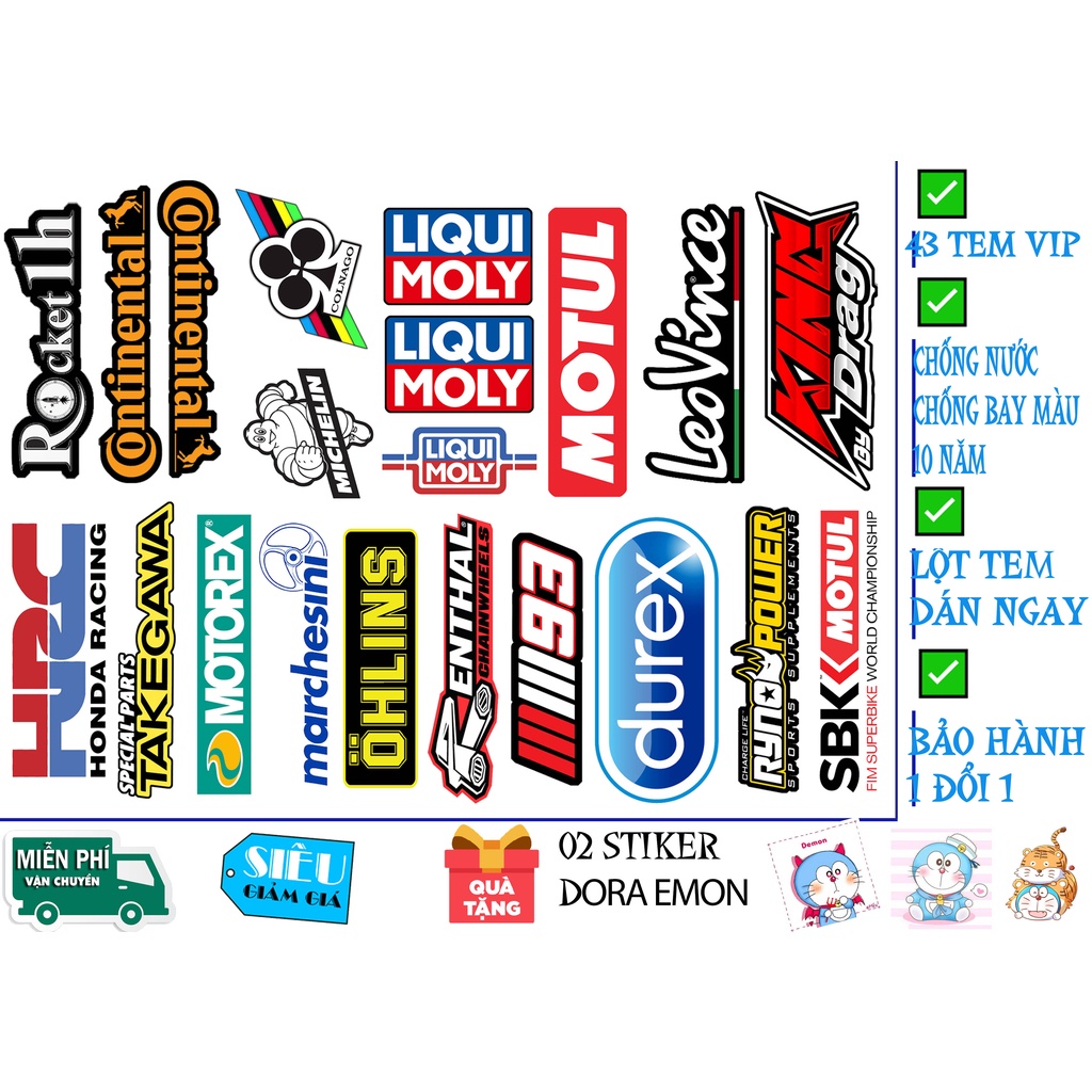 Combo 43 stiker logo chống nước chống bay màu decal tem dán monster fendi durex.. xe dán điện thoại xe máy