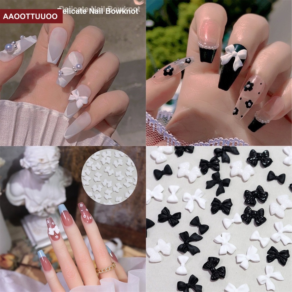 [Hàng mới về] Set 50 nơ trắng đen đính trang trí móng tay