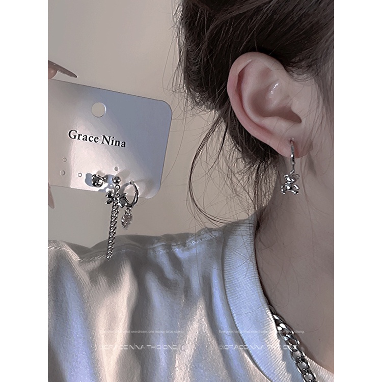 Bông Tai Bốn Mảnh Hình Gấu Độc Đáo Phong Cách Mới 2022