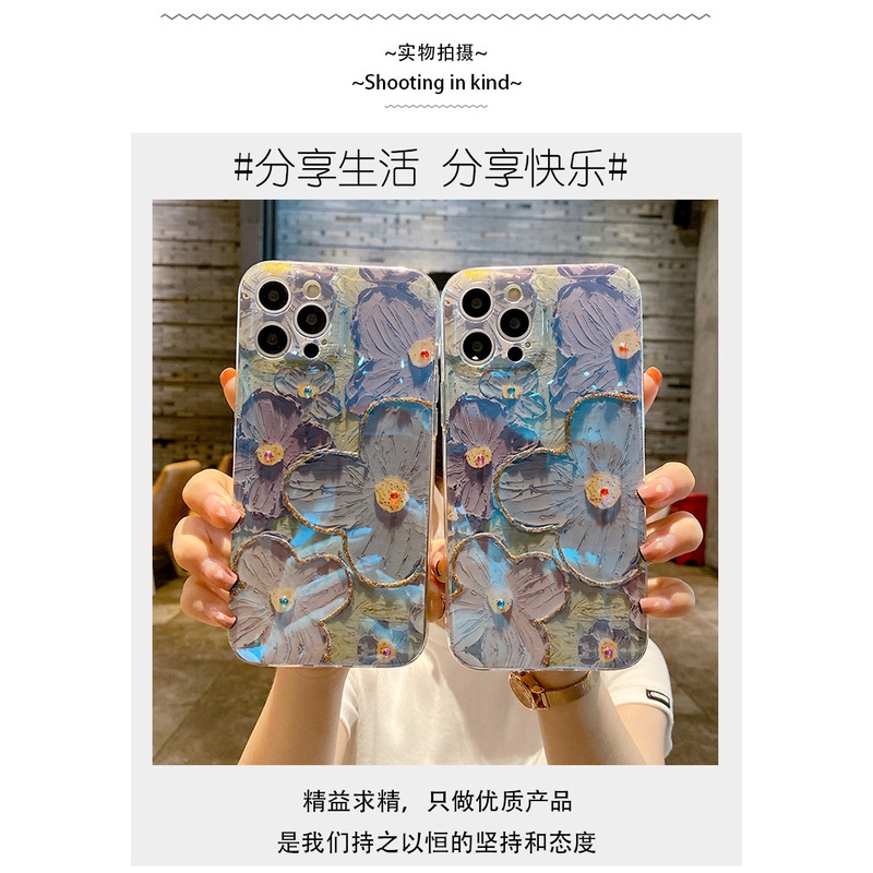 Ốp Điện Thoại Silicon Mềm Họa Tiết Tranh Sơn Dầu Hình Hoa Tím Cho Iphone 11 12 12promax X 7