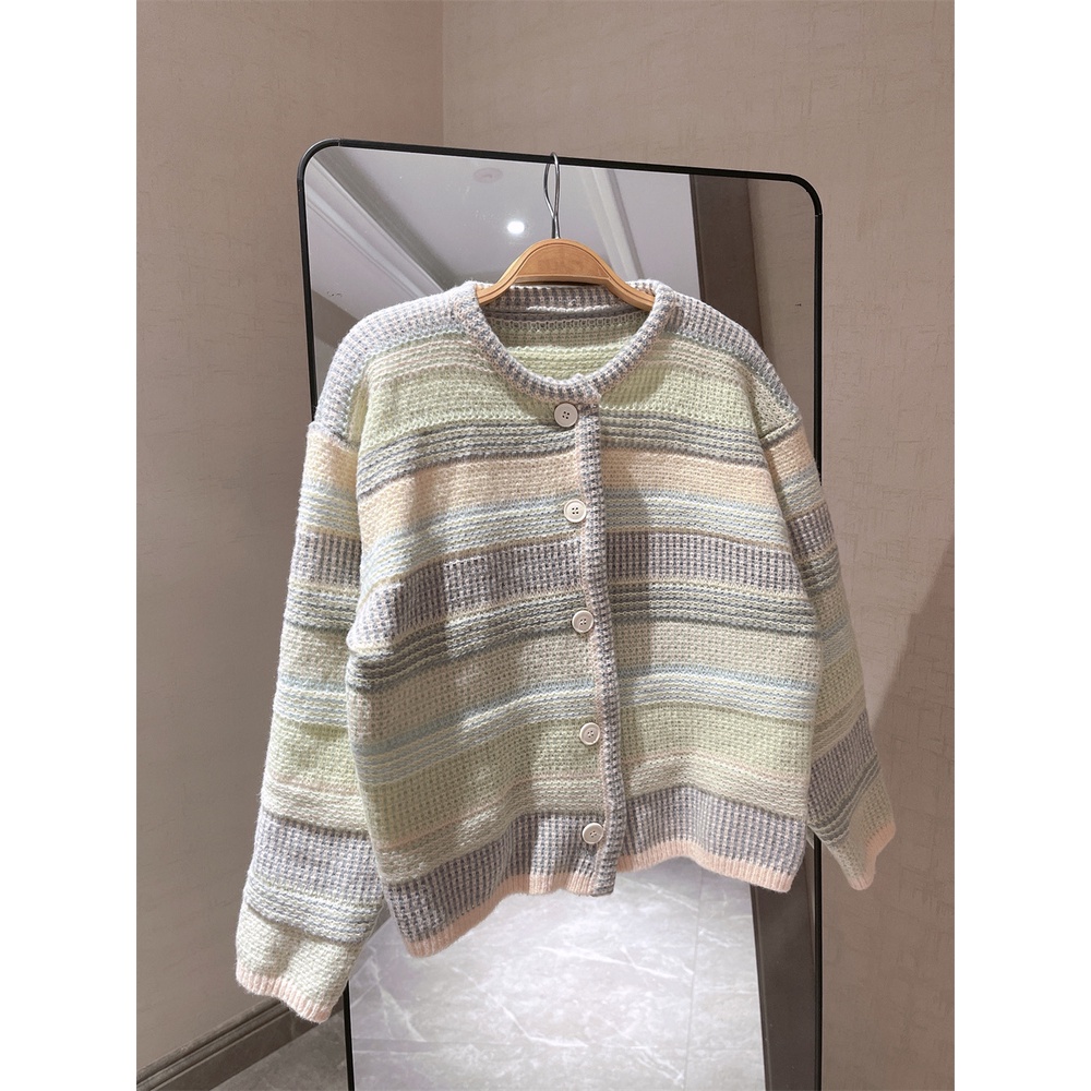 𝗺𝗶𝗲 𝘀𝘁𝘂𝗱𝗶𝗼 - HÀNG CÓ SẴN Cardigan rainbow khoác len phối màu tươi sáng boutique xinh xắn