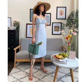 Đầm xanh hai dây nhún ngực EDINI - D1274