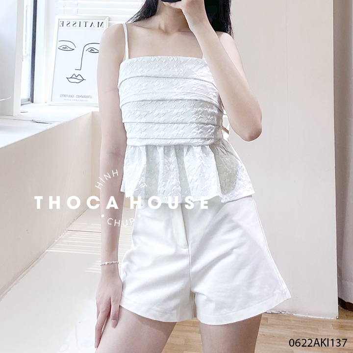 Áo kiểu 2 dây croptop xếp li dáng xòe hoa nhí THOCA HOUSE mẫu mới thời thượng, màu pastel nhẹ nhàng phối đồ