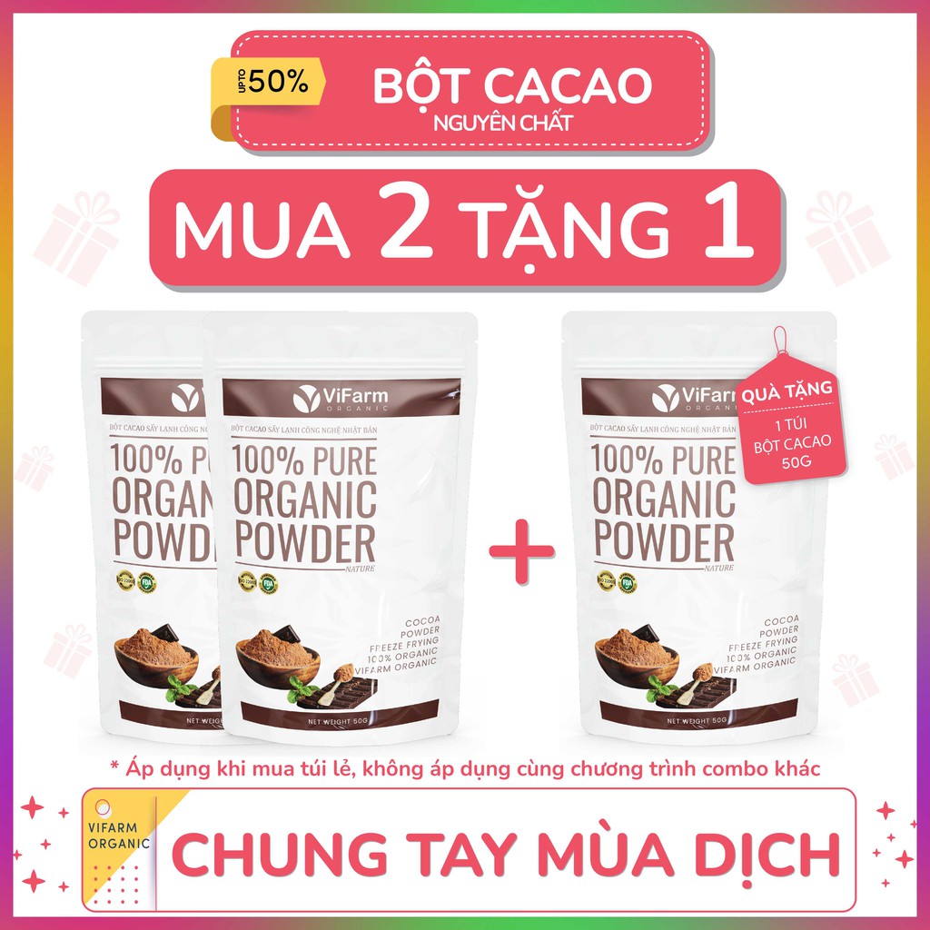 Bột Ca Cao Nguyên Chất 100% ViFarm 50Gram, Bột Cacao không đường, Hỗ Trợ Giảm Cân, Ăn Kiêng