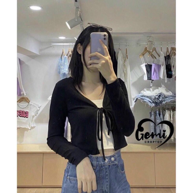 Áo khoác cardigan cột dây croptop - tay dài - hàng vải tốt loại 1 | BigBuy360 - bigbuy360.vn