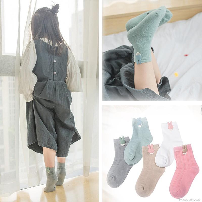 Bộ 5 đôi vớ thiết kế trang trí hình chú thỏ xinh xắn đáng yêu dành cho bé gái