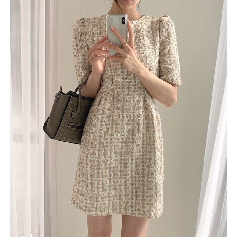 Đầm tweed tay ngắn thắt eo | BigBuy360 - bigbuy360.vn
