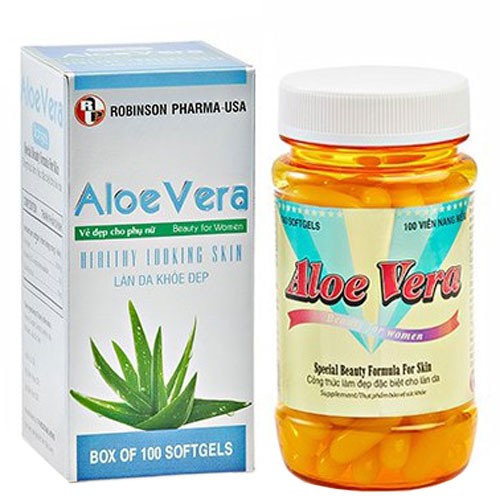 Aloe Vera Robinson Pharma USA, Hỗ trợ giúp giảm nếp nhăn cho da căng mịn, trắng sáng (100 viên)