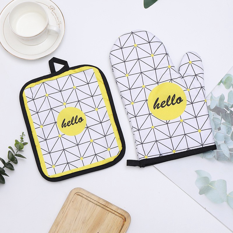 A set of gloves and a convenient oven mat