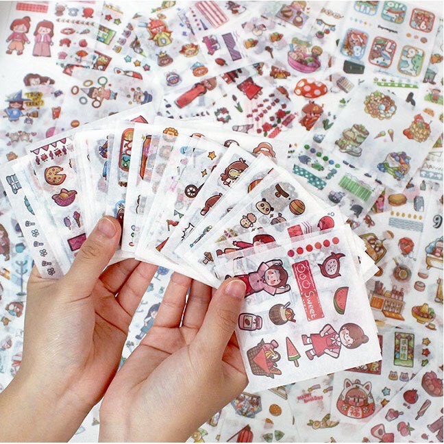 Sticker dán mini lẻ tấm cô gái cute