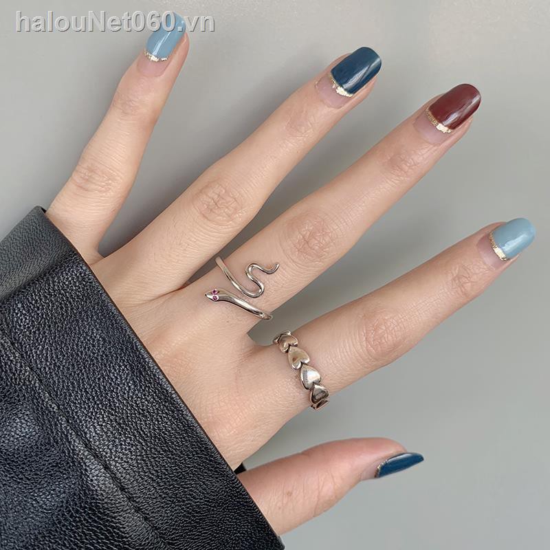 Silver ring⊙◇Japan and South Korea simple retro sterling silver ring men women fashion personality ins trend cold wind love snake-shaped index finger opening