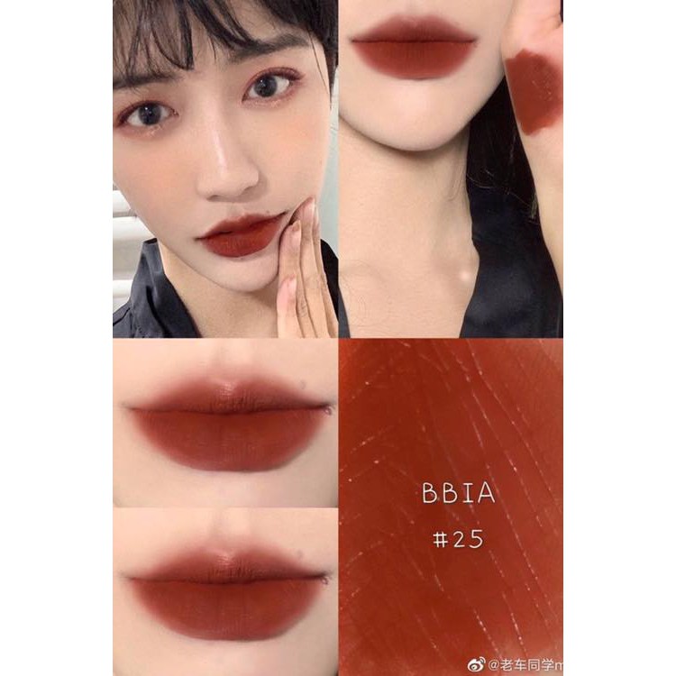 Son kem BBia Last Velvet Lip Tint Last Version màu số 25 - đỏ nâu đất