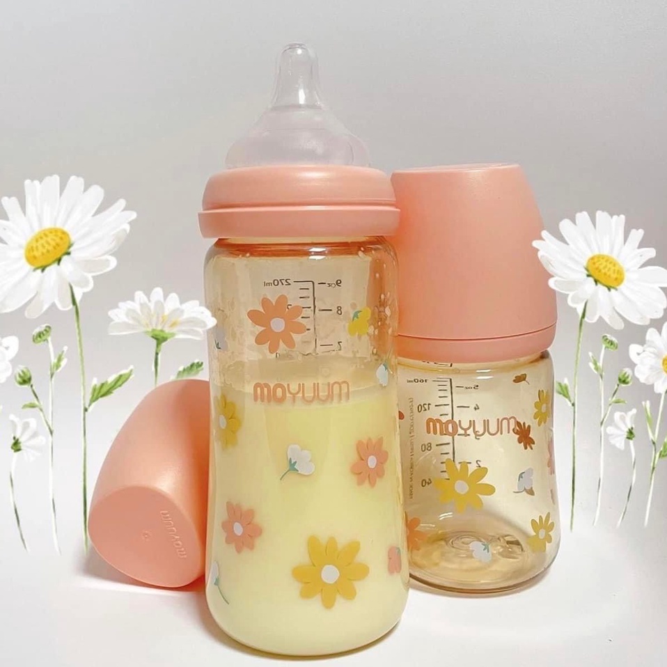 Moyuum Daisy Hoa cúc nắp hồng 170ml 270ml, Bình sữa moyuum Hoa Daisy Hàn Quốc chính hãng