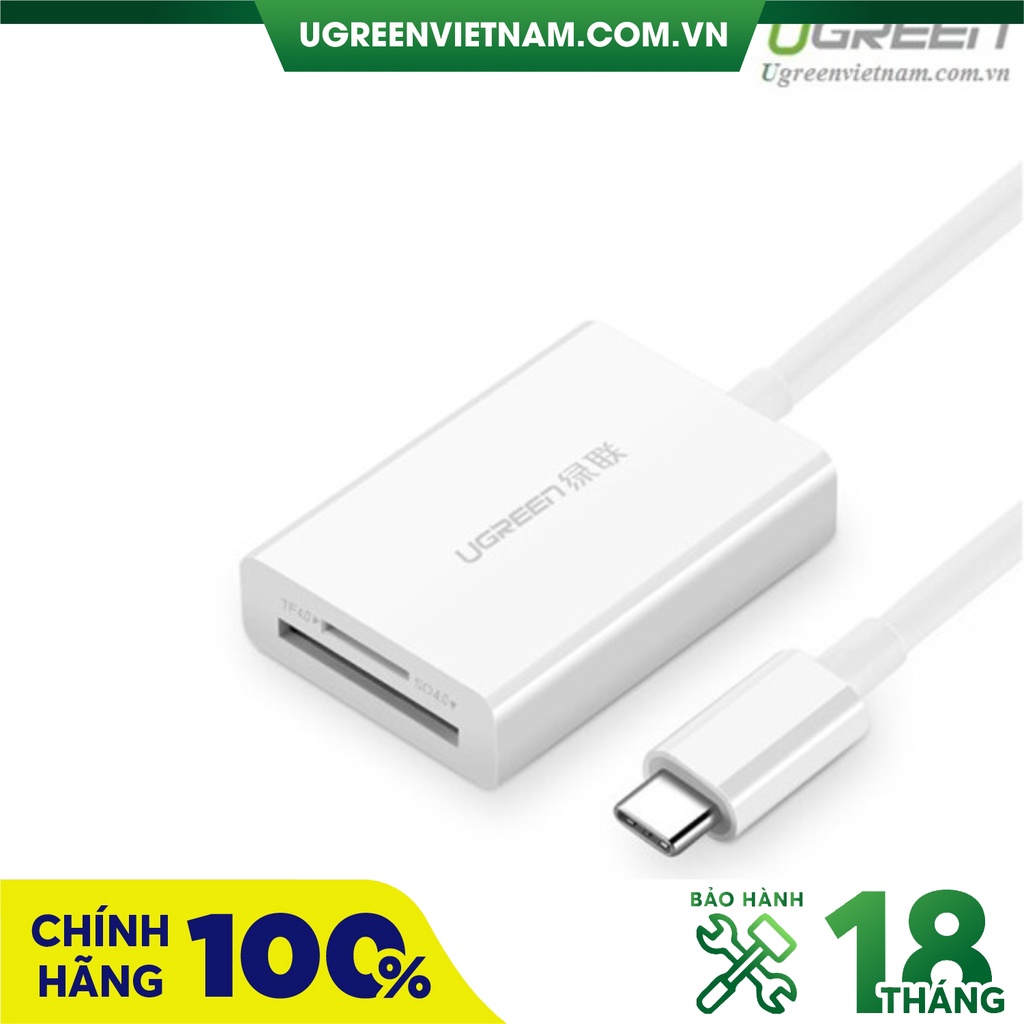 Đầu đọc thẻ USB Type-C cho thẻ nhớ TF/SD 4.0 chính hãng Ugreen 40864 cao cấp