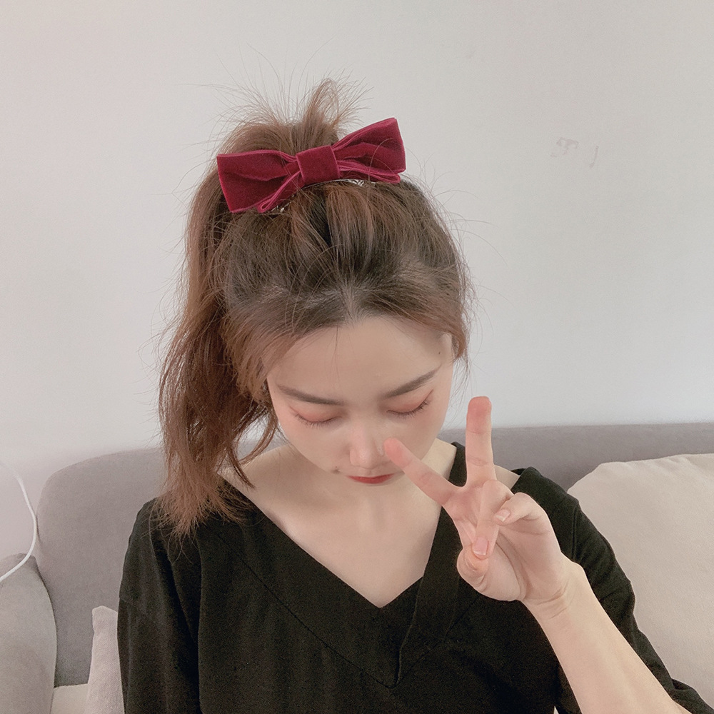 Kẹp tóc nơ vải nhung nữ tính thời trang