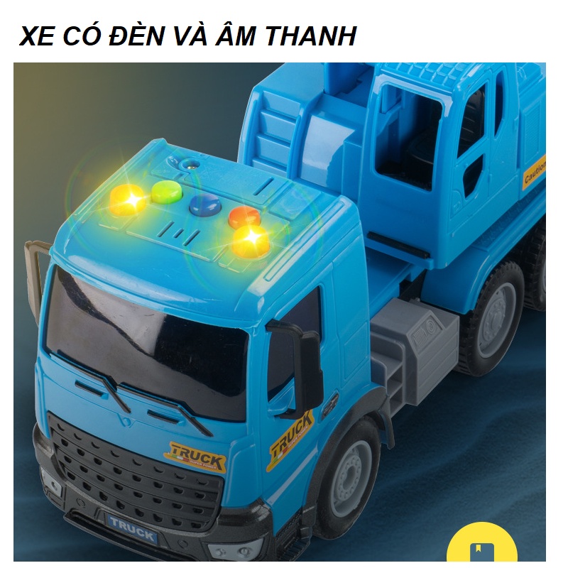 Xe cẩu móc mini đồ chơi trẻ em mô hình xe ô tô có âm thanh và đèn nâng hạ và kéo dài cần móc