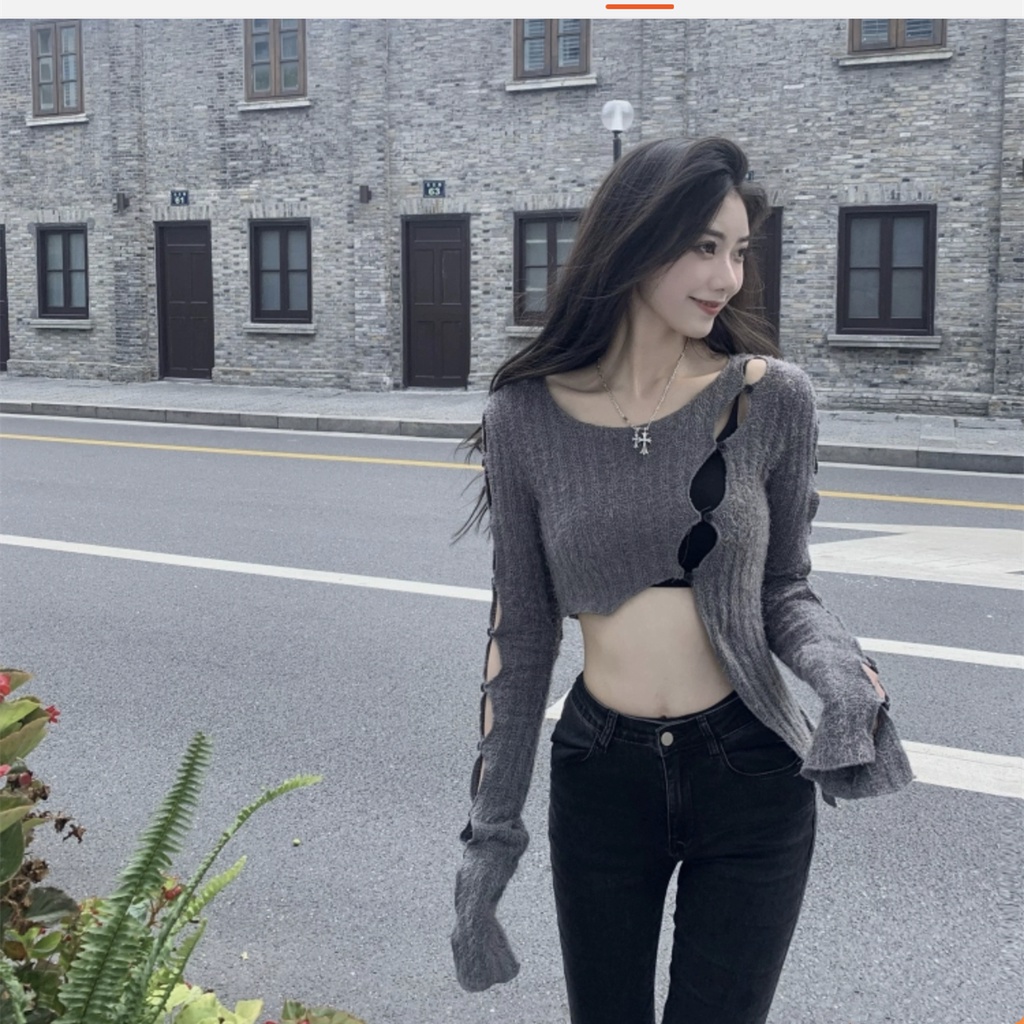 Áo Sweater Dệt Kim Dáng Ngắn Thời Trang Mùa Thu Quyến Rũ Cho Nữ
