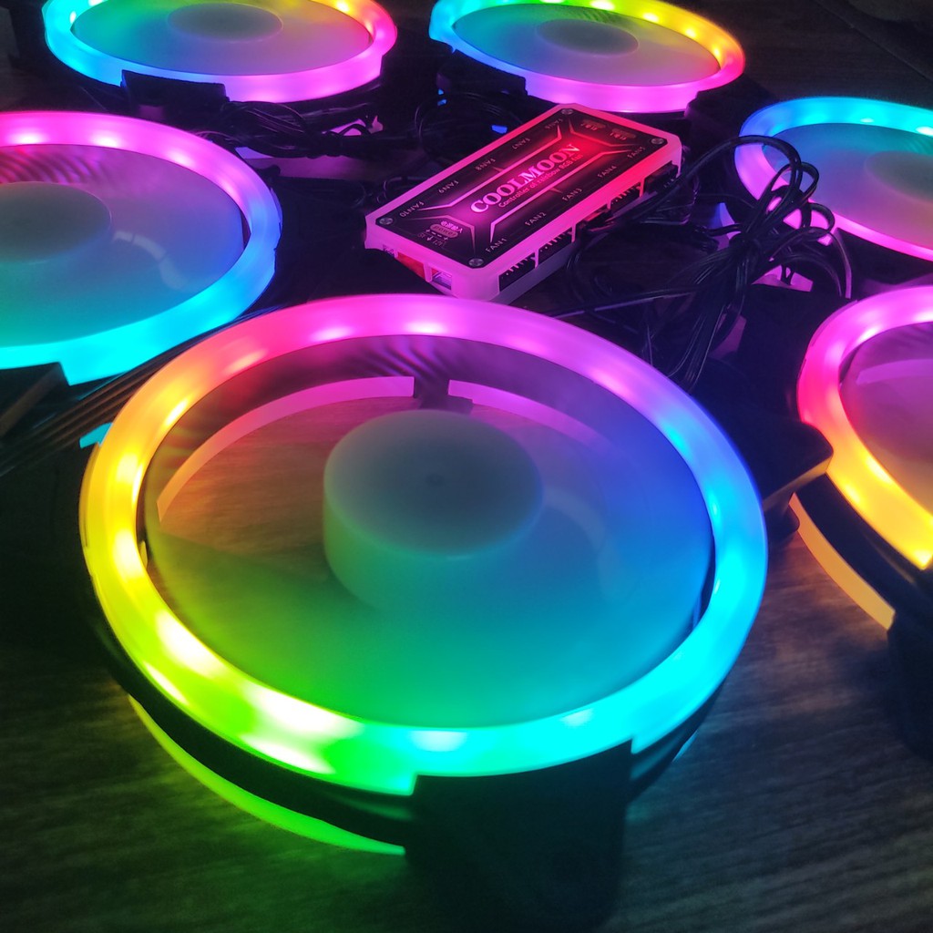 Bộ 6 Quạt Tản Nhiệt, Fan Led, Fan Case V2 Led RGB Dual Ring Đồng Bộ Hub Quạt Coolmoon