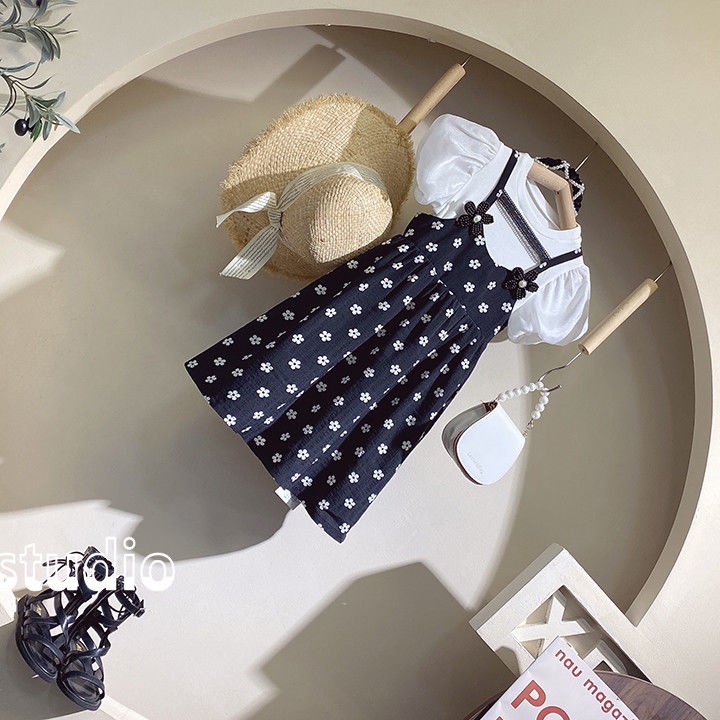 Set Áo Thun Ngắn Tay + Chân Váy Hoa Thời Trang Hàn Quốc Cho Bé Gái