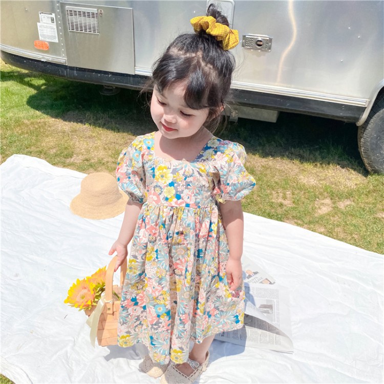 Váy bé gái LOBY thô lụa siêu mềm mát tay ngắn hoa lá V0401050 ( 8 tháng - 5 tuổi )