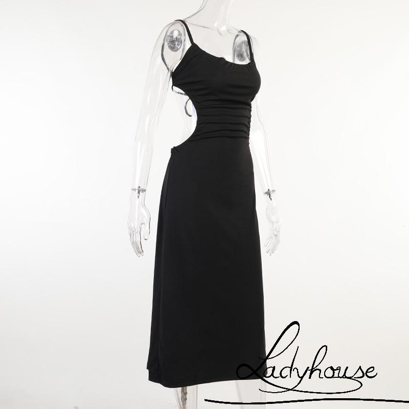 Đầm Dài Cổ Chữ U Không Tay Hở Lưng Màu Trơn Thời Trang Mùa Hè Dành Cho Nữ