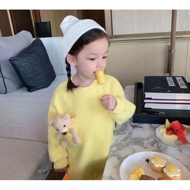 Áo Sweater Hình Gấu Phối Túi Đáng Yêu Cho Bé Gái