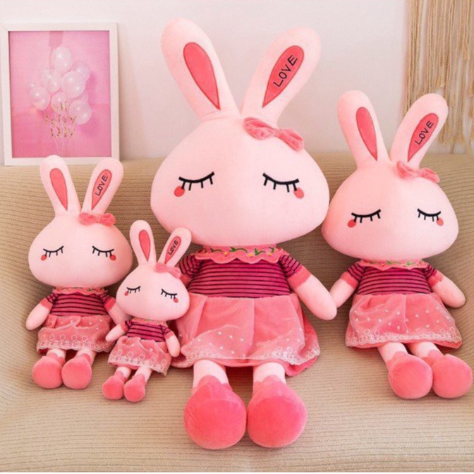Gấu Bông Thỏ Váy Love Đáng Yêu, Thỏ Hồng Mặc Váy Ren Xinh Xắn Mềm Mại