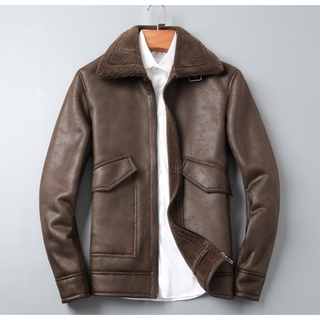  Áo khoác da nam bomber cổ bẻ cao cấp lót lông siêu ấm da dày - Áo Da Nam Lót Lông Cao Cấp 