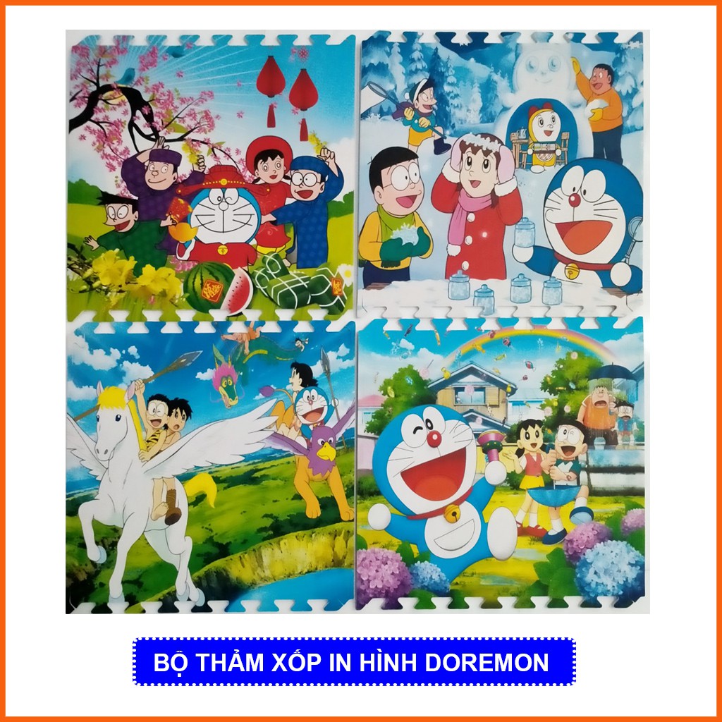 Thảm chơi cho bé hình Doremon (bộ 4 tấm)- Kích thước mỗi tấm 60x60x1cm- Hàng Việt Nam- Mẹ Tròn Store