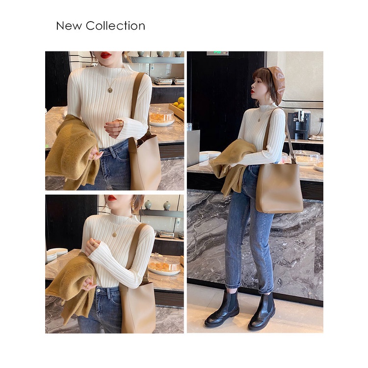 Áo dệt kim cổ cao nhiều màu tùy chọn thời trang mới cho nữ