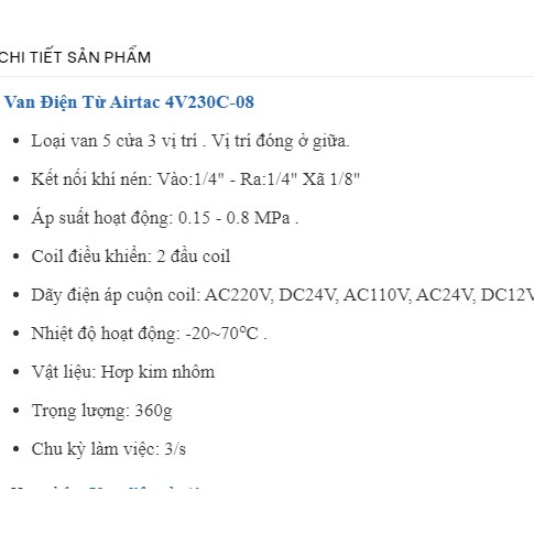 4V230C-08  Van điện từ khí nén 5/3 AirTac hàng đẹp