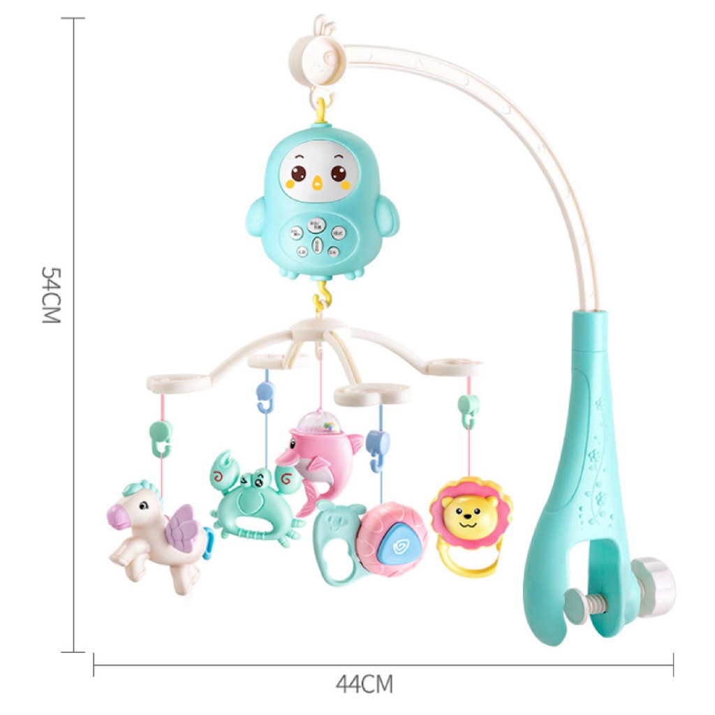 Đồ Chơi Treo Nôi Cũi Cho Bé Phát Nhạc Tự Xoay Giúp Trẻ Ngủ Ngon Có Điều Khiển Từ Xa Đèn Led Phát Sáng Nhựa ABS An Toàn