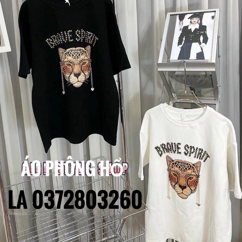 Áo phông cotton mặt hổ Áo thun phom thụng dáng rộng tay ngắn