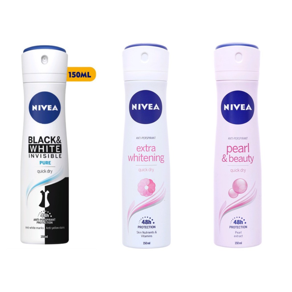 Xịt Ngăn Mùi NIVEA Chai 150ML - Extra Whitening & Pearl & Beauty & Black and White Pure