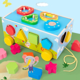 Đồ chơi xe gỗ , xe cũi , xe kéo thả hình và số cho bé Xuto_Shopp