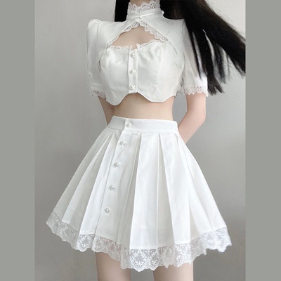 Sẵn size S - Sét váy trắng thiết kế ren sexy tôn dáng ̣