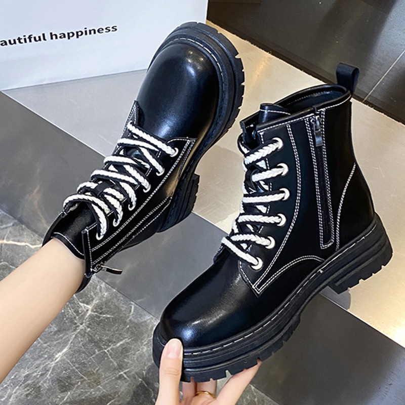 Giày bốt martin IELGY đế dày có khóa kéo màu sắc tương phản phong cách Anh Quốc thời trang cho nữ