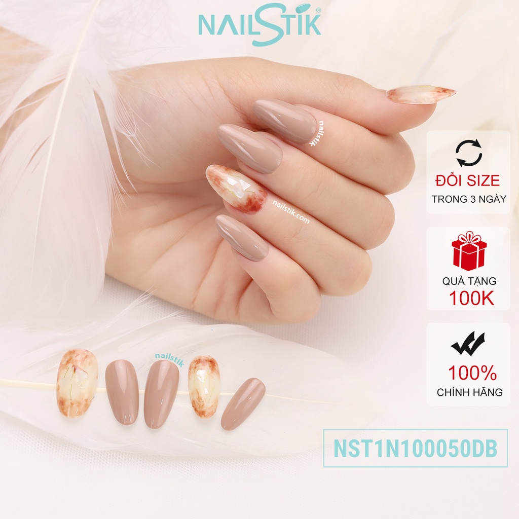 Móng úp thiết kế by NAILSTIK, màu nude, form móng bầu, ngắn/dài, 050