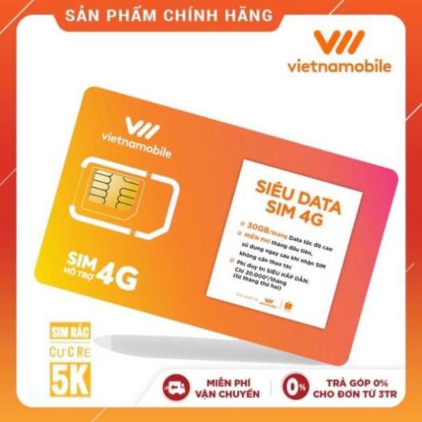 Miễn phí tháng đầu - Sim VietNamobile Siêu Data 4G 30Gb/ Tháng - Duy trì chỉ với 20K