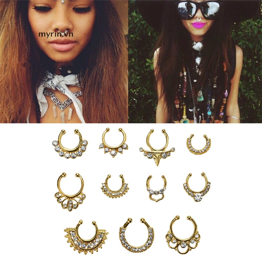 【myrin】 Charms Fake Septum Clicker Crystal Nose Ring Non Piercing Hanger Clip On Jewelry 【VN】