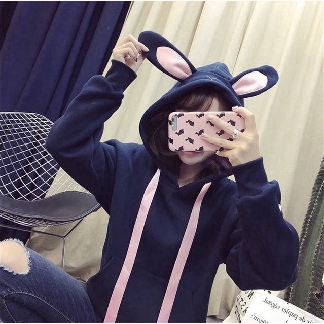 Áo hoodies form to y hình chất nỉ , có mũ con thỏ cực xinh xắn KME FASHION